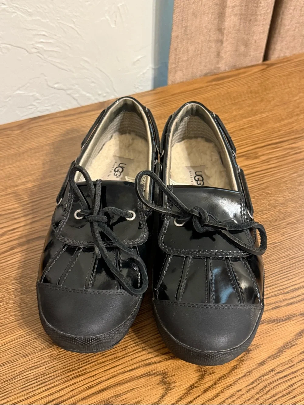 UGG Black Patent Leather Lace-Up Flats